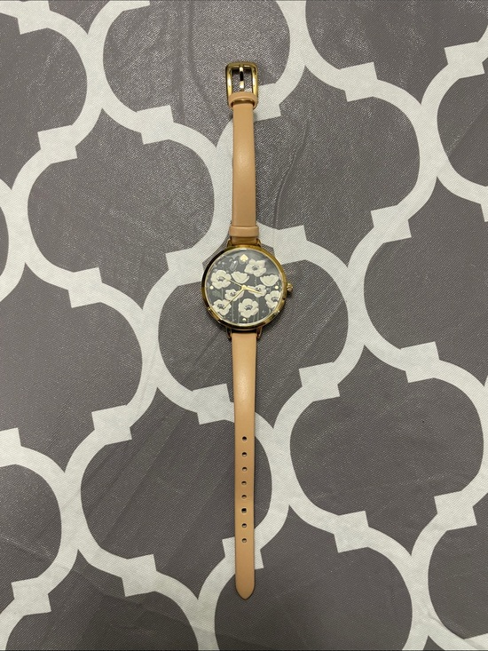 kate spade Accessories - kate spade Nude Tan Leather Floral Dial Watch with Gold-Tone Case